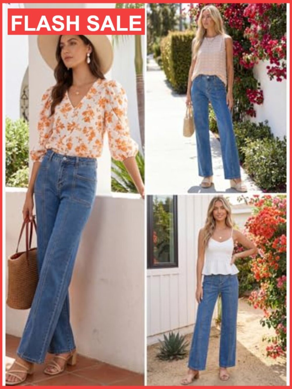 High Waisted Wide Leg Jeans Stretchy Baggy Denim Pants - Picture 6 of 7